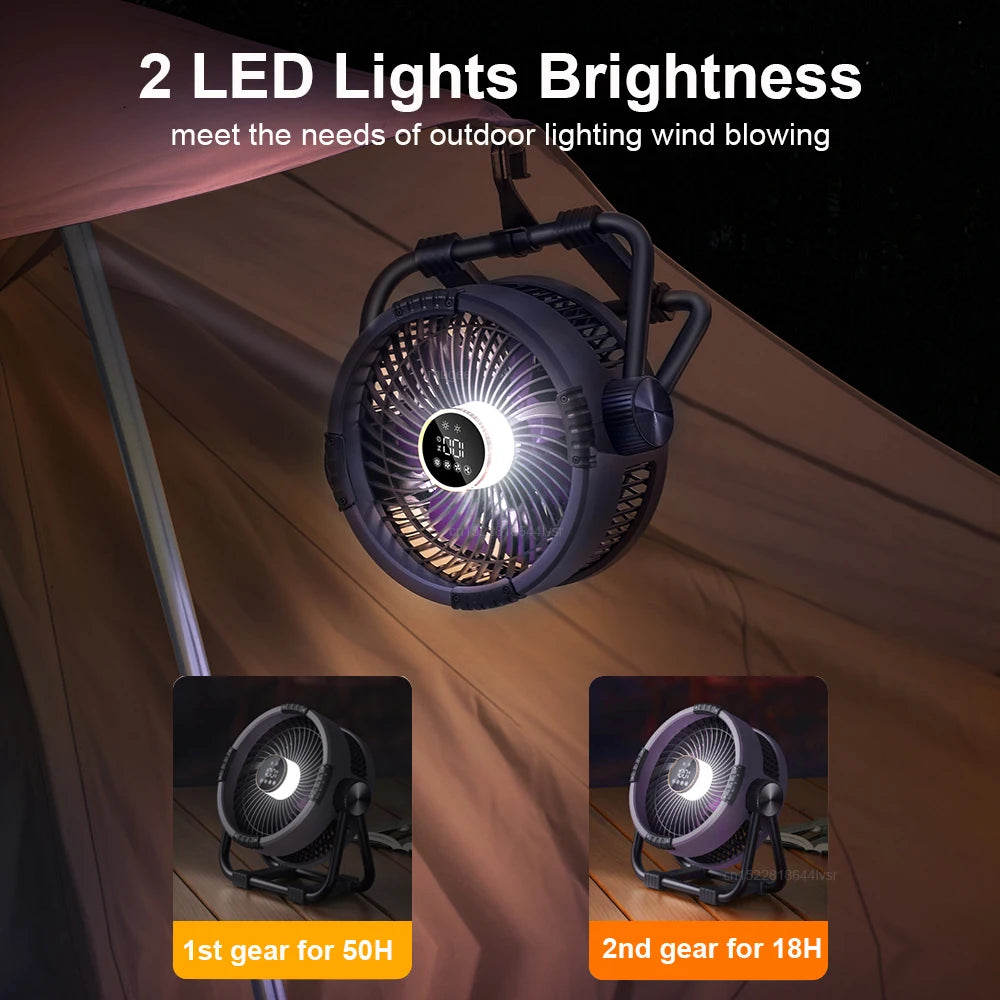 Portable Camping Fan – 20000mAh Rechargeable LED Tent Light for Outdoor Travel