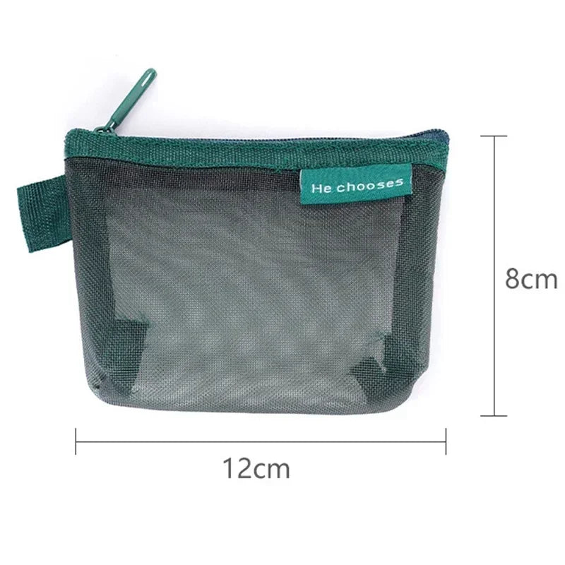 Transparent Mesh Zipper Pouch – Compact Organizer for Travel and Cables
