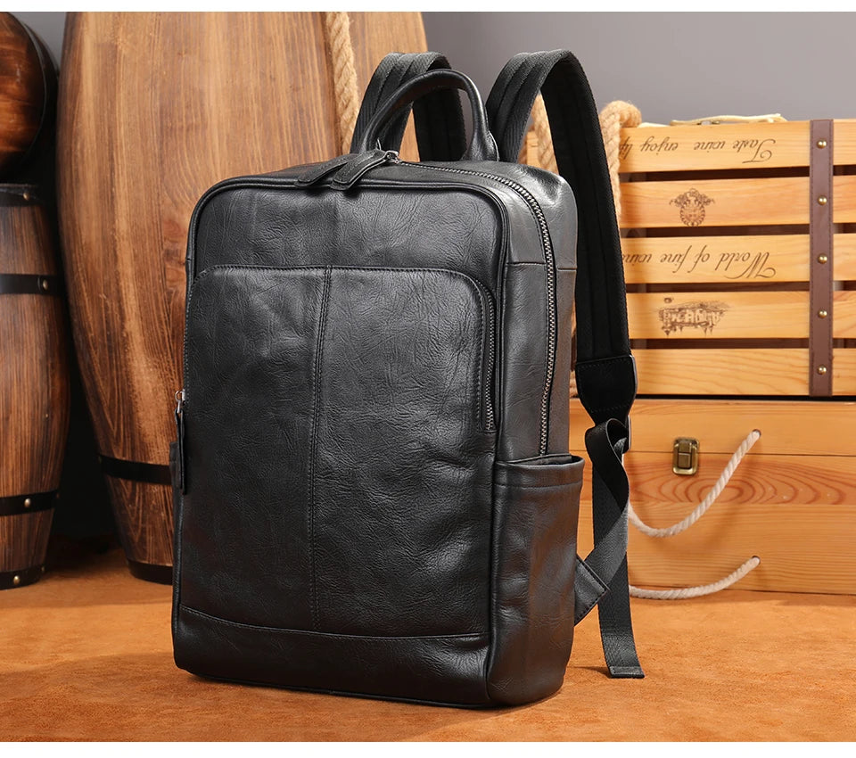 Genuine Leather Laptop Backpack – 14 Inch Business Bag for Men