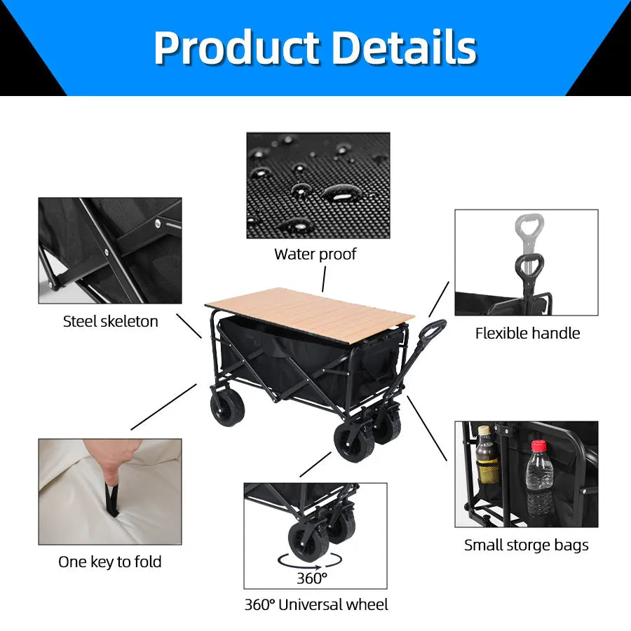 Collapsible Utility Wagon – Heavy Duty Folding Cart for Beach and Camping