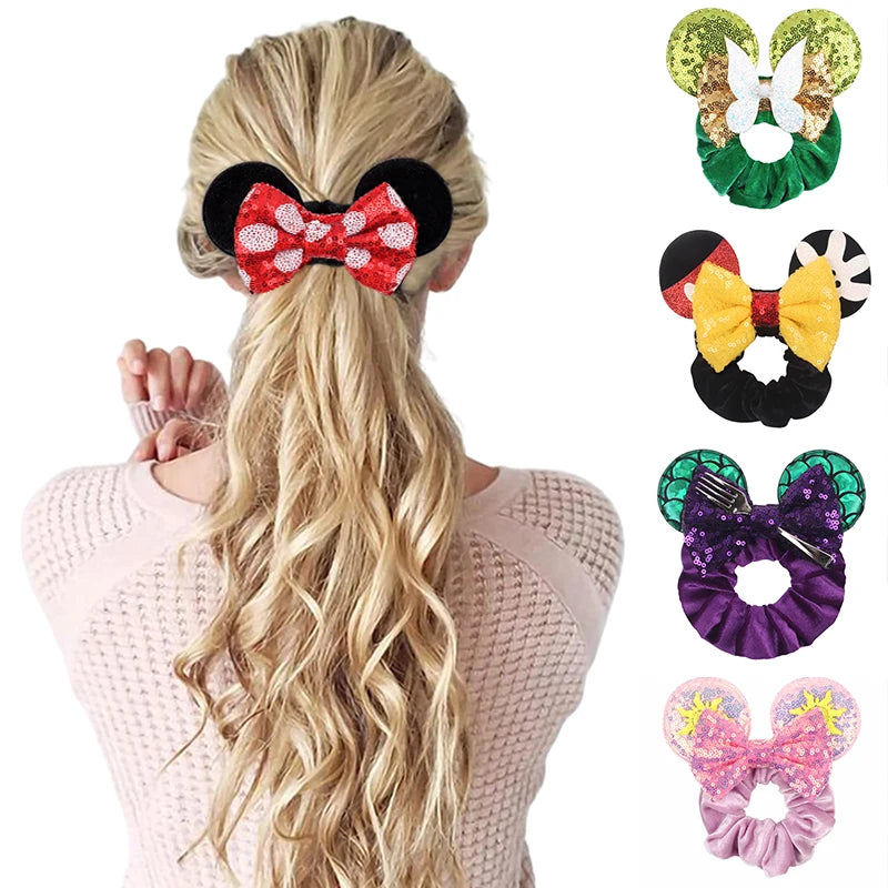 Velvet Sequin Mouse Ear Scrunchies – Elastic Hair Accessories for Kids Party