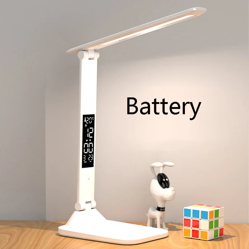 LED Desk Lamp – Rechargeable Touch Light with Alarm and Thermometer for Study