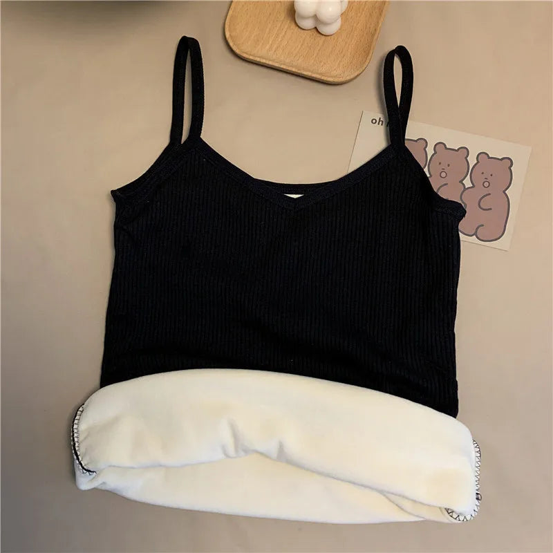 Velvet Corset Tank Top – Slim Fleece Winter Base Layer for Women