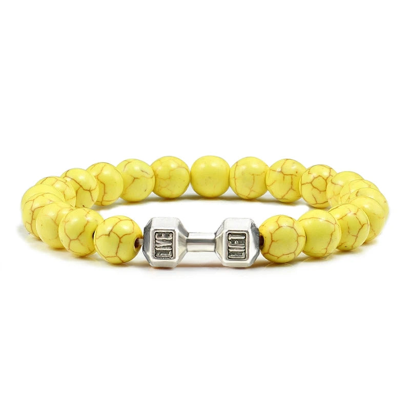 Volcanic Stone Dumbbell Bracelet – Matte Lava Bead Jewelry for Fitness Enthusiasts