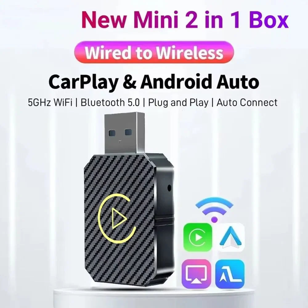 Wireless CarPlay and Android Auto Adapter – 5GHz USB Plug and Play for Cars