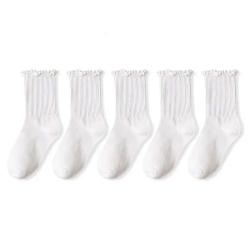 Ruffled Mid-Tube Socks – Breathable Cotton Casual Wear for Women