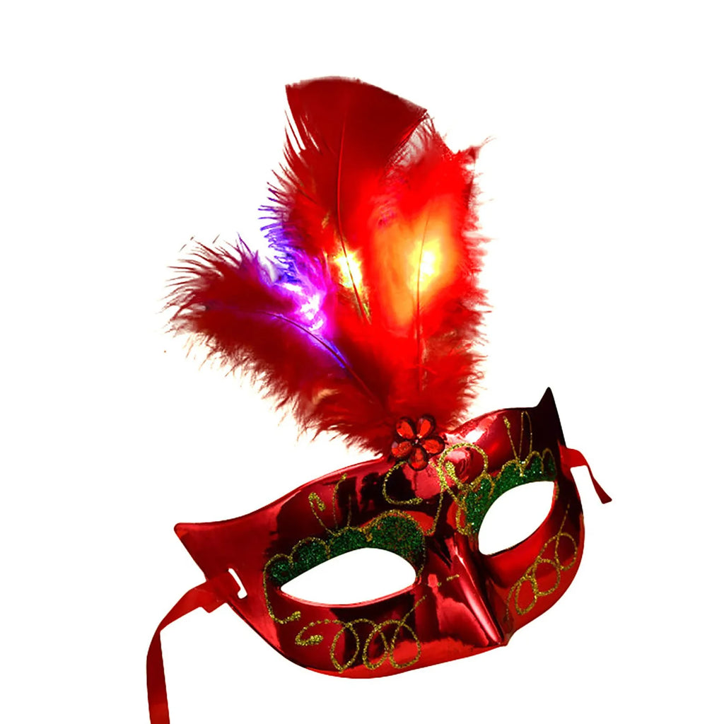 LED Feather Masquerade Mask – Glowing Venice Carnival Cosplay Costume