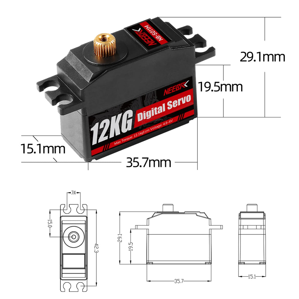 Digital Servo – 12kg Metal Gear Low Profile for RC Cars and Boats