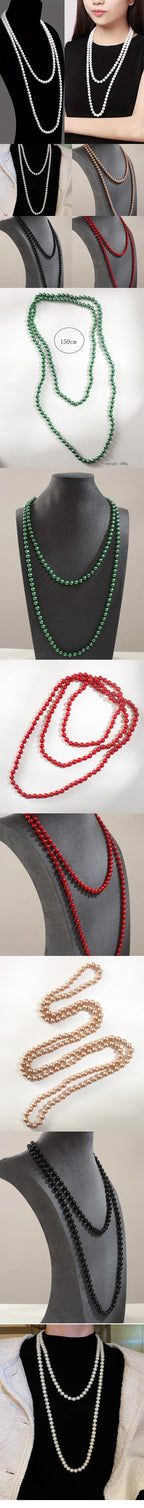 Long Simulated Pearl Necklace – Handmade Beaded Sweater Chain for Fashion