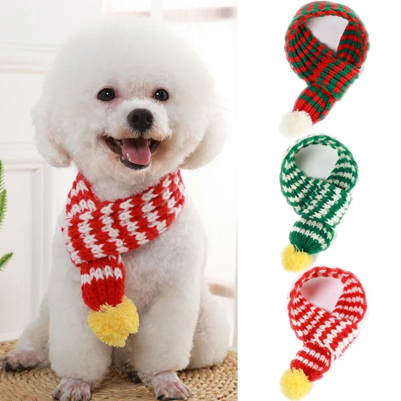 Knitted Dog Scarf Collar – Warm Winter Accessory for Small Medium Pets