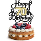 Black and Gold Glitter Cake Topper – Cheers to 70 Years for Birthday Parties