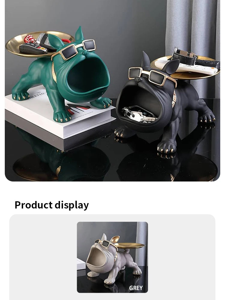Bulldog Key Storage Tray – Decorative Resin Figurine for Entryway Decor