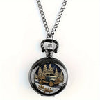 Forest Truck Quartz Pocket Watch – Vintage Necklace for Men Women and Kids