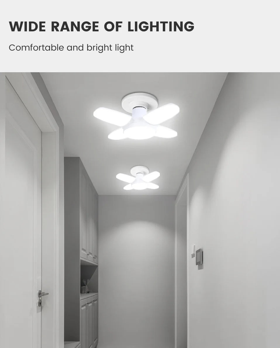 Foldable LED Fan Bulb – Adjustable 28W Ceiling Light for Garage and Warehouse