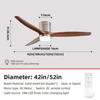 Solid Wood Ceiling Fan – 42/52 Inch LED Light for Living Room Dining
