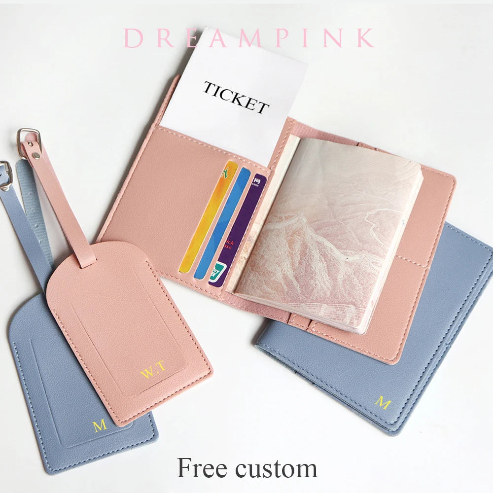 Custom Name Passport Cover Set – Personalized Leather Luggage Tag for Travel