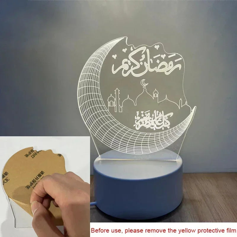 Acrylic LED Night Light – Eid Mubarak Ornament for Ramadan Home Decor