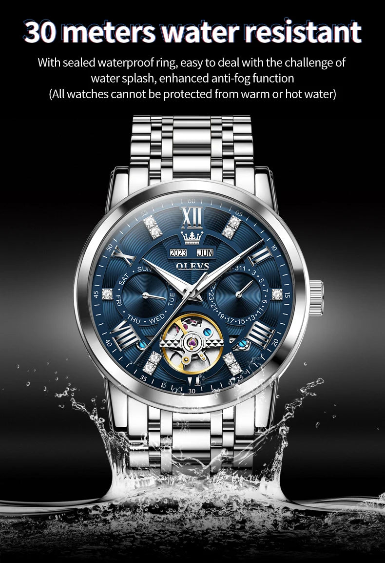 OLEVS Automatic Mechanical Watch – Skeleton Flywheel for Men's Business Wear