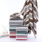 Striped Cotton Towel Set – Absorbent Quick-Dry Fabric for Bathroom Decor