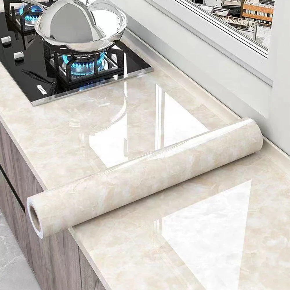 Self-Adhesive Marble Wallpaper – PVC Waterproof Film for Kitchen Renovation