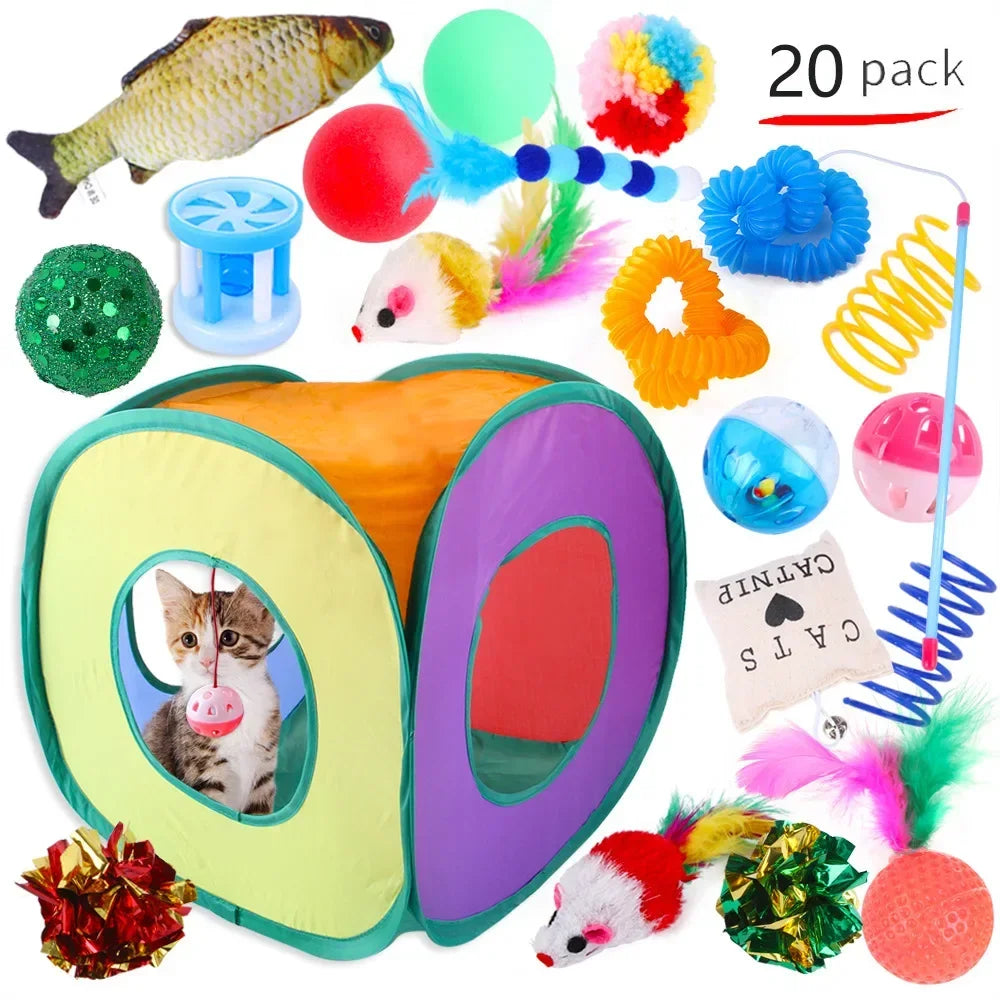 Interactive Cat Play Tunnel – Foldable Mouse and Fish Toy Set for Pets