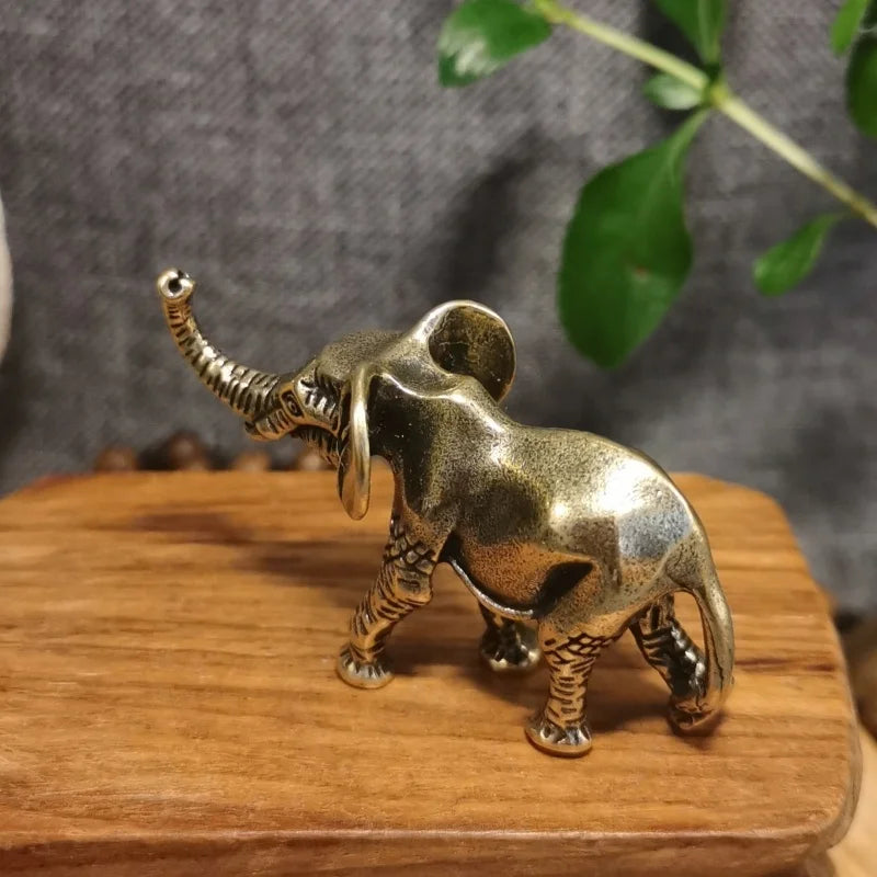 Antique Brass Elephant Figurine – Miniature Animal Ornament for Home Decor