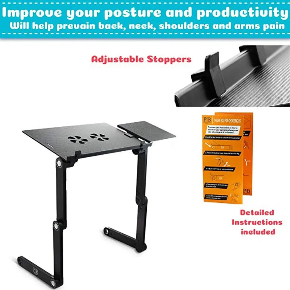 Aluminum Laptop Cooling Stand – Foldable Notebook Tray for Bed Office Desk