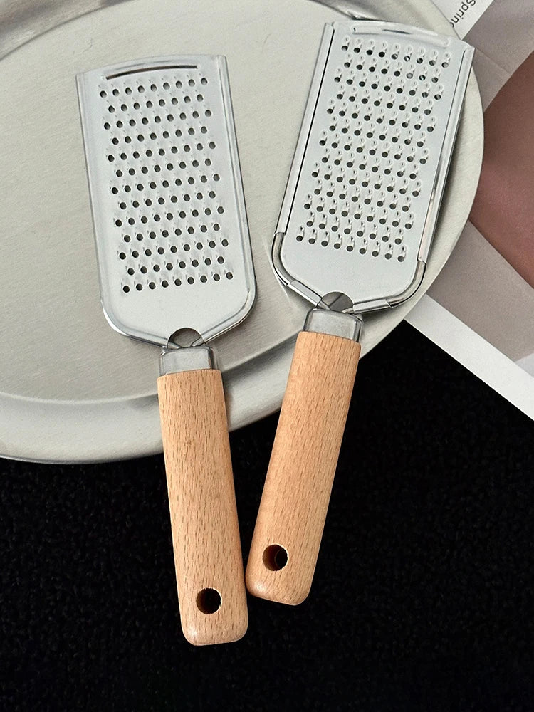Stainless Steel Cheese Grater – Wooden Handle Tool for Kitchen Baking