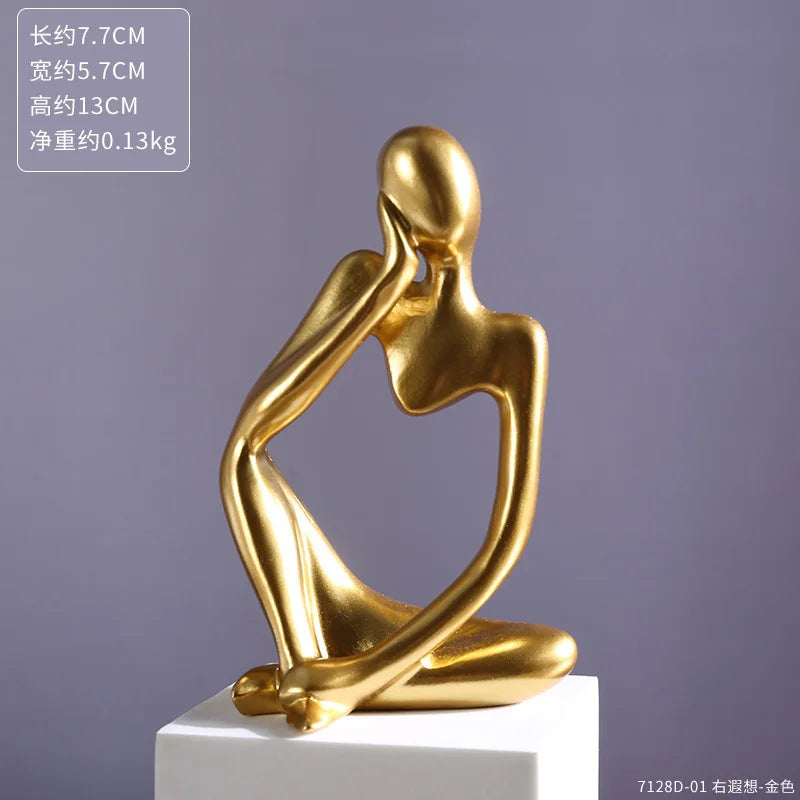 Abstract Thinker Statue – Sand Colored Yoga Figurine for Home Decor