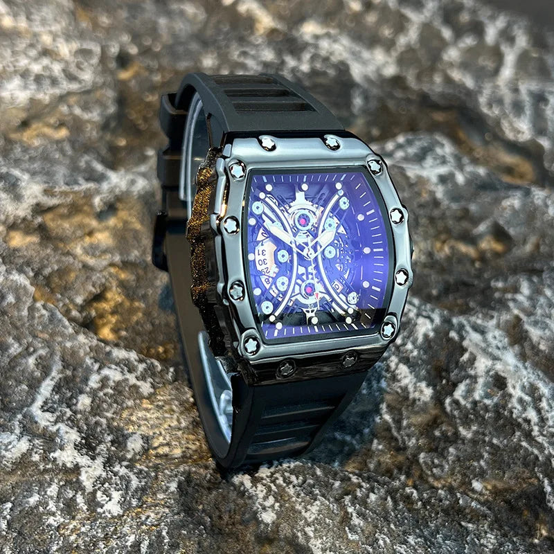 Luminous Tonneau Men's Watch – Luxury Sport Calendar Wristwatch for Daily Wear