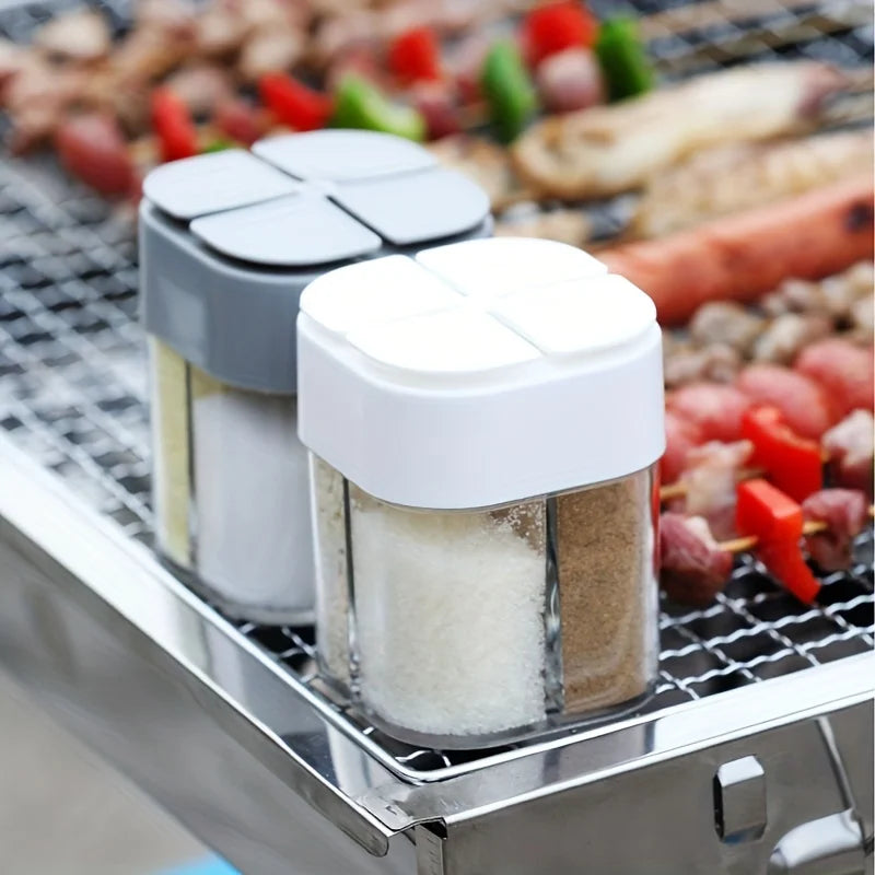 4-in-1 Camping Seasoning Shaker – Multi-Compartment Spice Jar for Outdoor BBQ