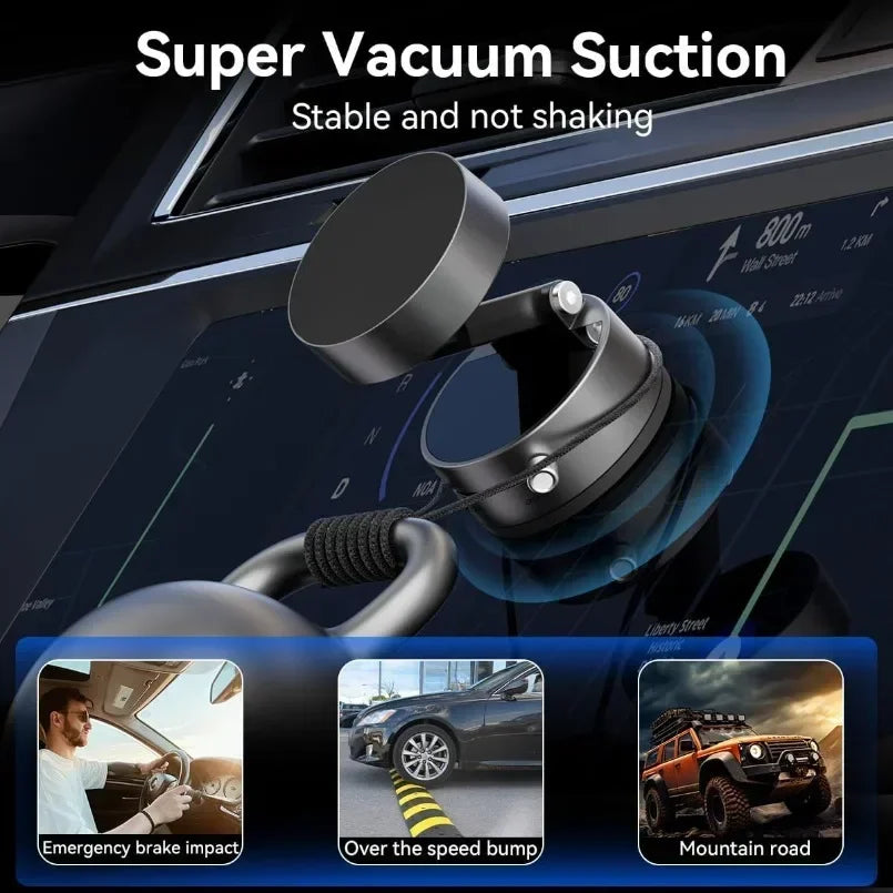 Magnetic Vacuum Phone Mount – Retractable Suction Holder for Car and Gym