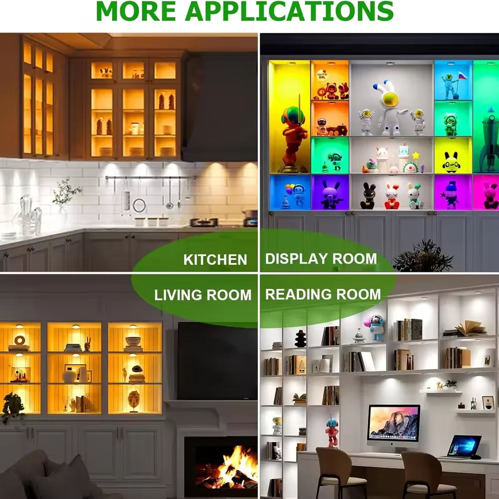 WiFi RGB LED Puck Lights – Dimmable Under Cabinet Lighting for Kitchen Decor