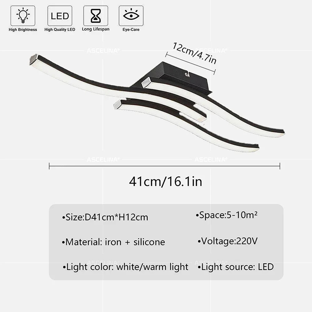 Modern LED Wave Ceiling Light – Minimalist Fixture for Living Room Bedroom