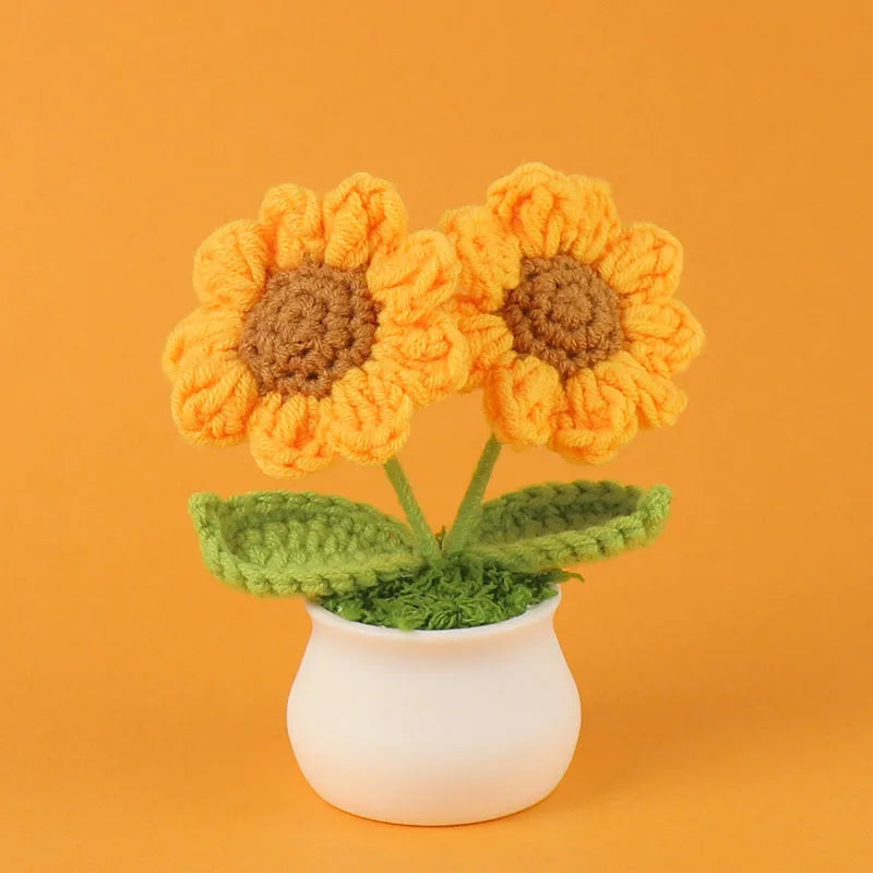 Handwoven Crochet Sunflower Potted Plant – Decorative Gift for Home Decor