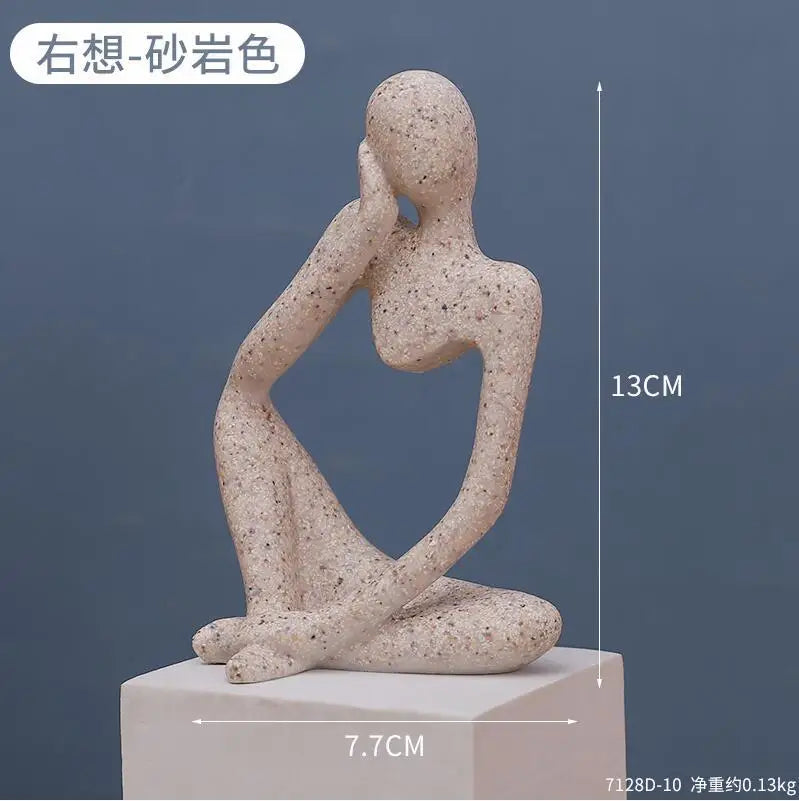 Abstract Thinker Statue – Sand Colored Yoga Figurine for Home Decor