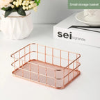 Gold Iron Storage Basket – Geometric Desktop Organizer for Makeup Brushes