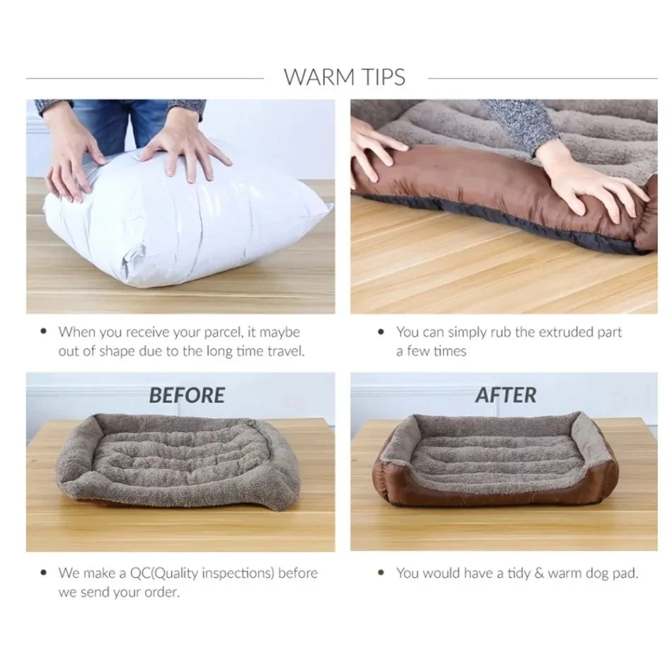 Soft Square Dog Bed – Warm Washable Cushion for Medium to Large Dogs
