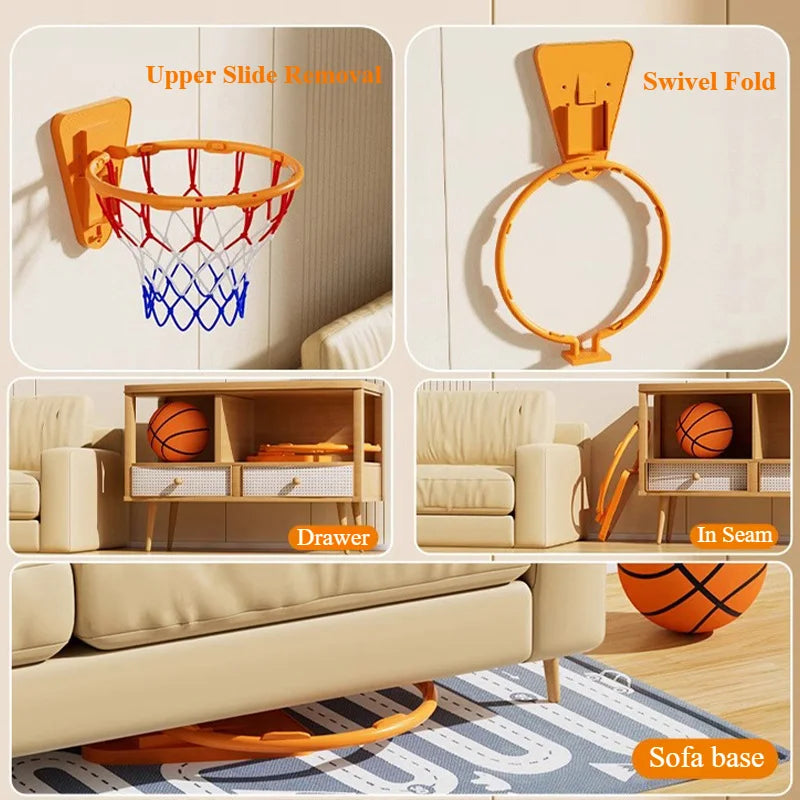Wall Mounted Basketball Hoop – Foldable Mute Design for Kids Indoor Training