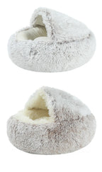 Semi-Enclosed Plush Pet Bed – Warm Winter Shell Nest for Cats and Small Dogs