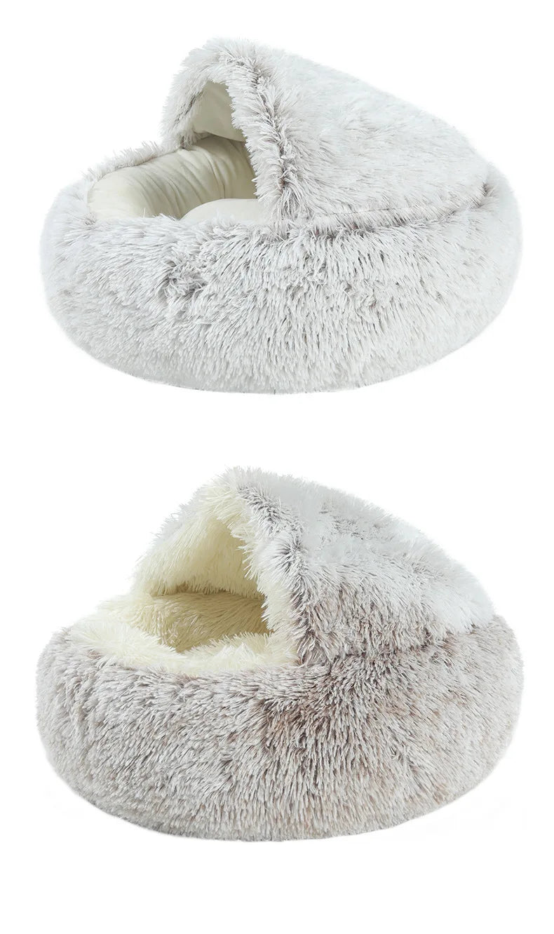 Semi-Enclosed Plush Pet Bed – Warm Winter Shell Nest for Cats and Small Dogs