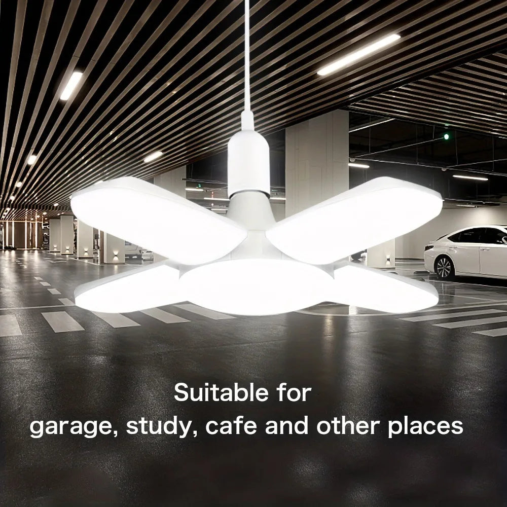 Foldable LED Fan Bulb – Adjustable 28W Ceiling Light for Garage and Warehouse