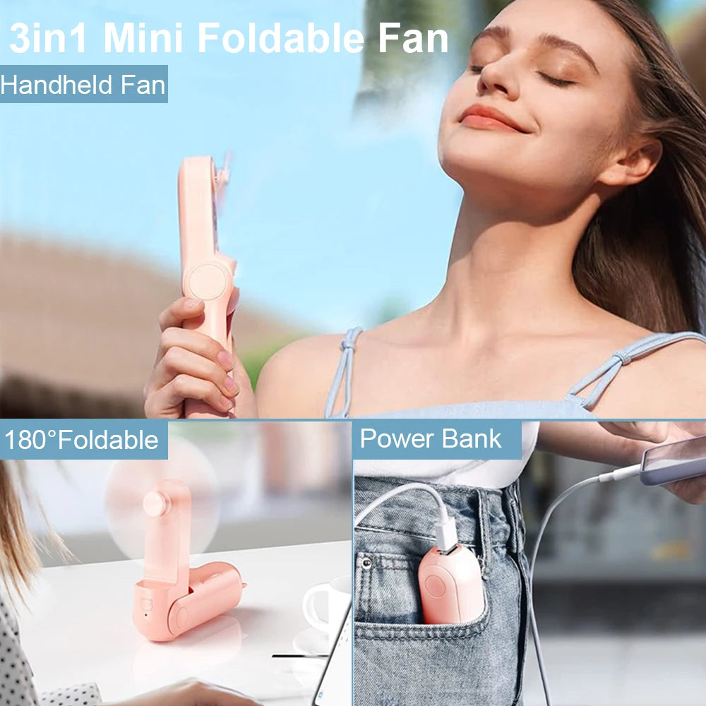 Portable Handheld Cooling Fan – USB Rechargeable Power Bank for Travel