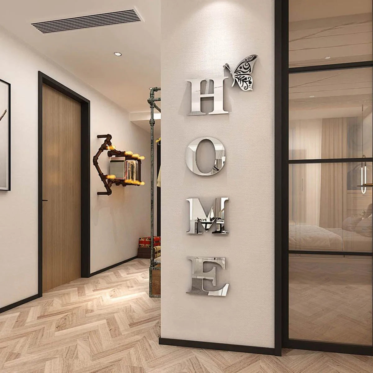 3D Mirror Home Logo Wall Sticker – Acrylic Sign for Entrance Decoration