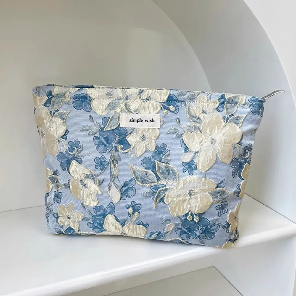Floral Print Cosmetic Bag – Zippered Makeup Pouch for Travel Essentials