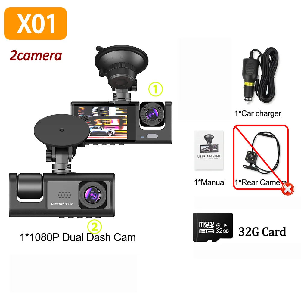 Triple Lens Dash Cam – 1080P Front and Rear Vehicle Recorder for Night Vision