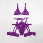 Transparent Lace Lingerie Set – Sexy 3 Piece Sleepwear for Women