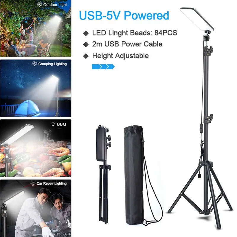 Portable LED Work Light – Telescopic Tripod Spotlight for Outdoor Camping