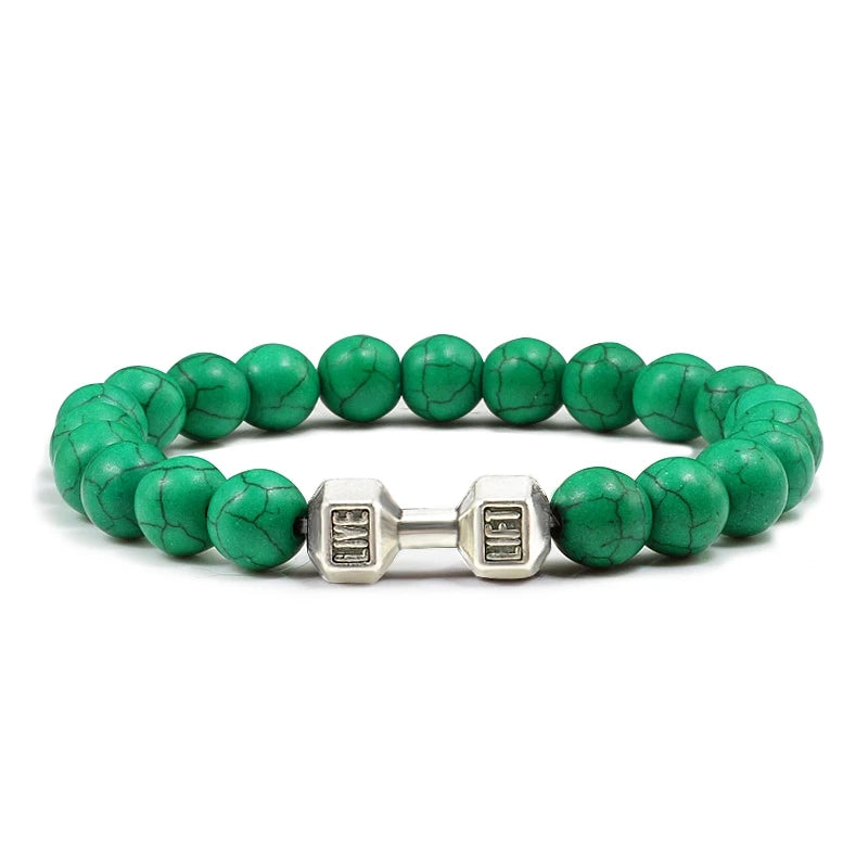Volcanic Stone Dumbbell Bracelet – Matte Lava Bead Jewelry for Fitness Enthusiasts