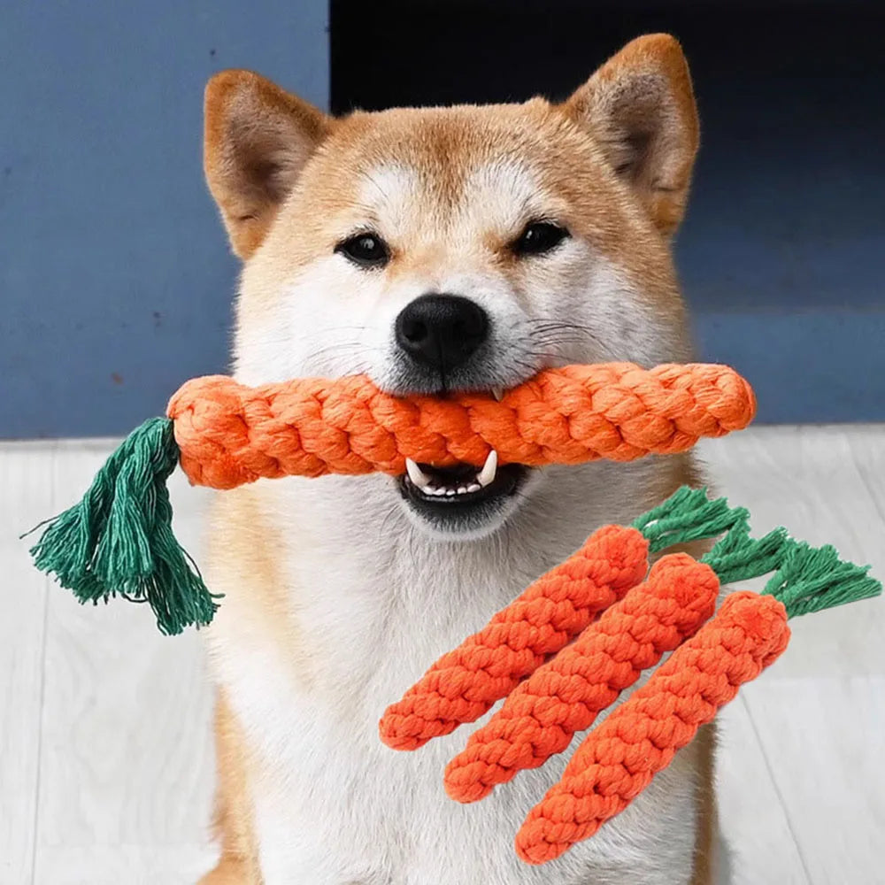 Braided Carrot Cotton Rope – Durable Molar Chew Toy for Puppy Teeth Cleaning